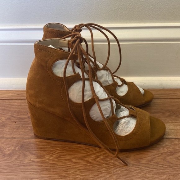 Zara Brown Suede Leather Wrap Wedges Sandals size 36 6 - Picture 3 of 7